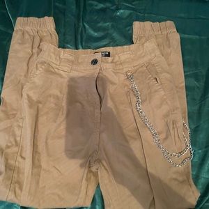 tan cargo pants with a chain